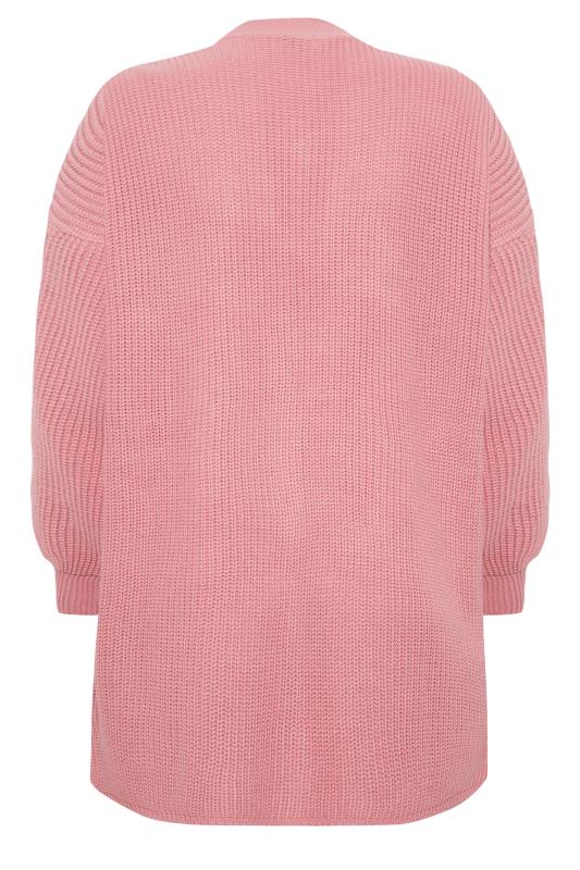 YOURS Plus Size Curve Pink Longline Pocket Balloon Sleeve Knit Cardigan | Yours Clothing  7