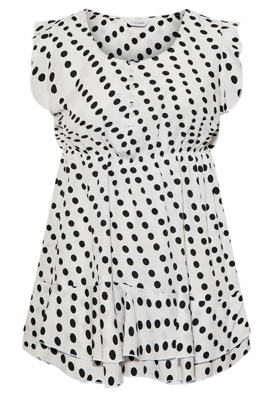 Plus Size White Polka Dot Print Frill Sleeve Smock Top | Yours Clothing 6