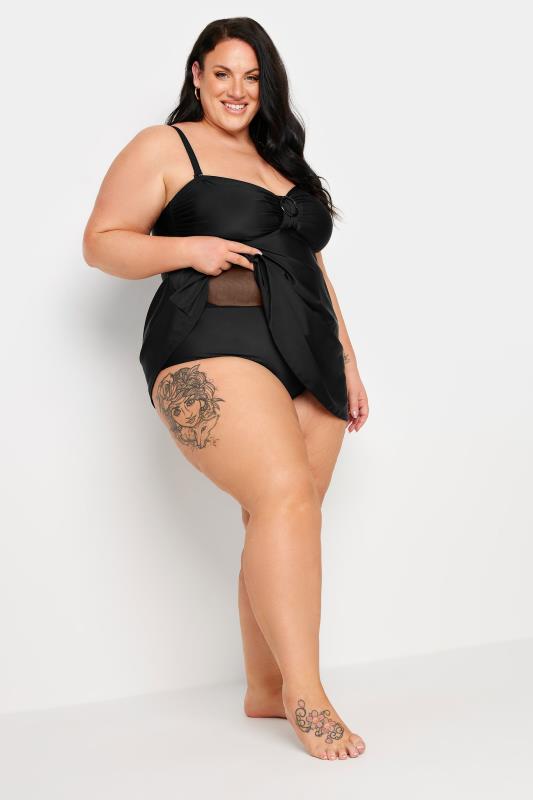 YOURS Plus Size Black Buckle Front Tummy Control Swim Dress | Yours Clothing 5