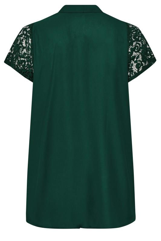 LIMITED COLLECTION Plus Size Forest Green Lace Insert Blouse | Yours Clothing 7