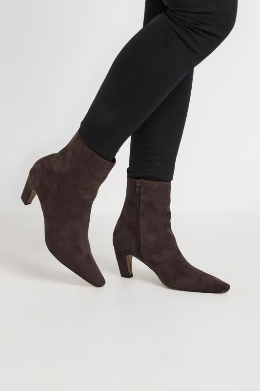 Tall  LTS Brown Faux Suede Heeled Ankle Boot In Standard Fit