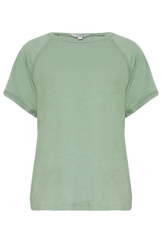 Tall  LTS Tall Sage Green Crochet Detail T-Shirt