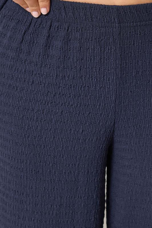 LTS Tall Women's Set Navy Blue Textured Top & Wide Leg Trousers | Long Tall Sally 2