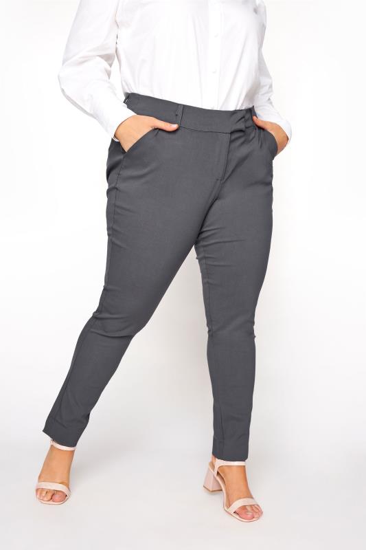 Plus Size  Curve Charcoal Grey Bengaline Stretch Trousers