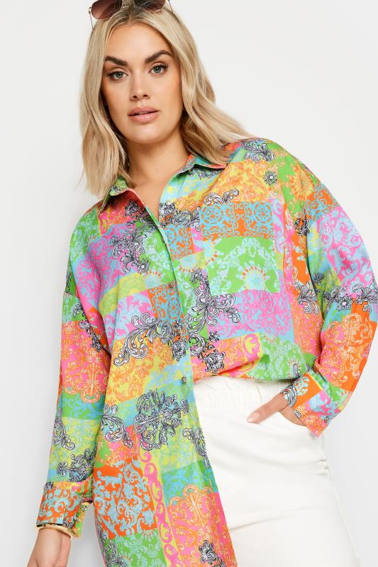 LIMITED COLLECTION Plus Size Green & Orange Scarf Print Boyfriend Shirt | Yours Clothing 5
