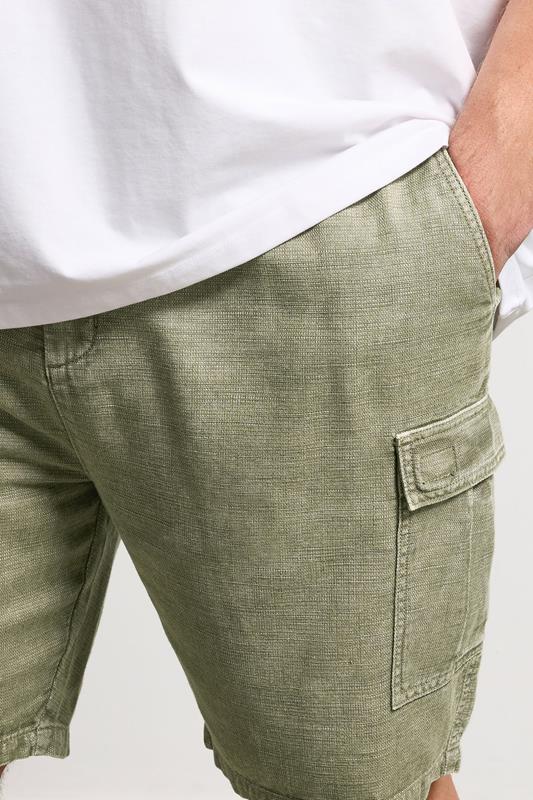 BadRhino Big & Tall Khaki Green Washed Cotton Slub Cargo Shorts | BadRhino  5