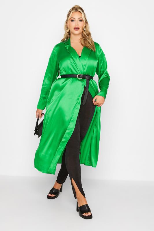 LIMITED COLECTION Plus Size Apple Green Satin Longline Kimono | Yours Clothing  2