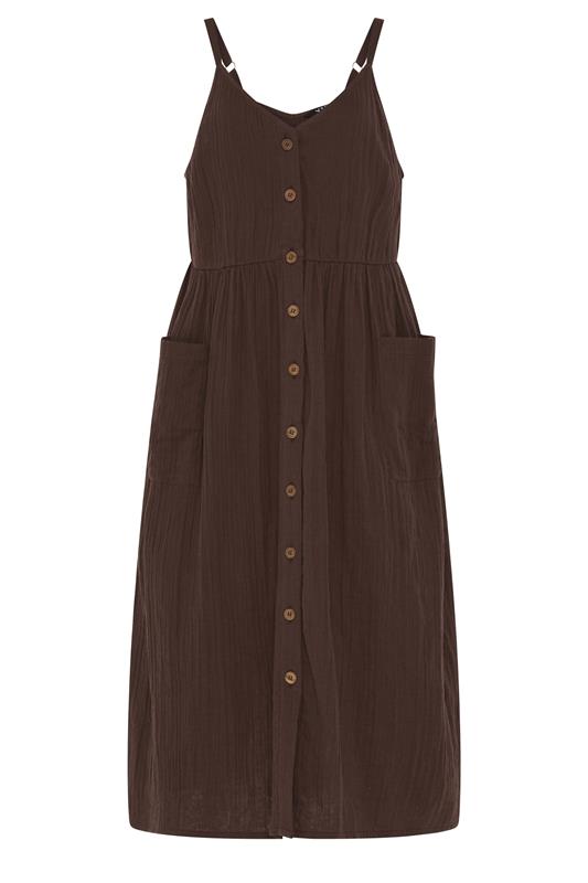YOURS Plus Size Chocolate Brown Cheesecloth Sundress | Yours Clothing 5
