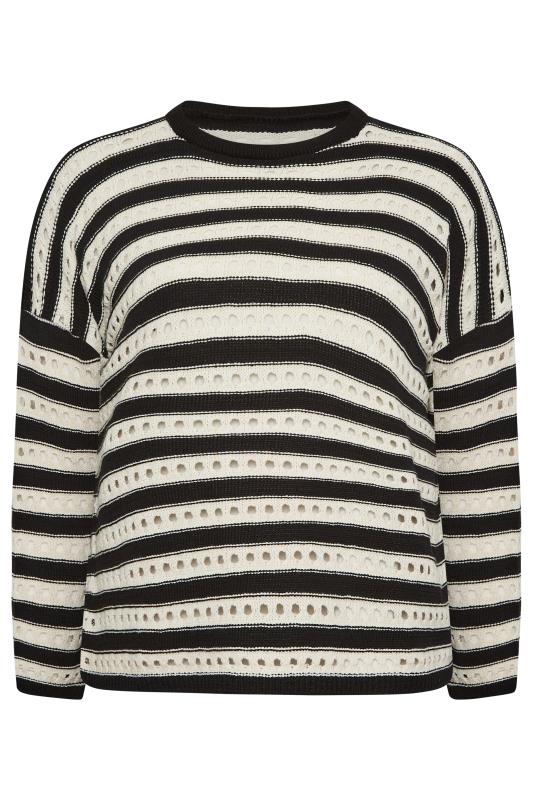 YOURS Plus Size Black & White Stripe Crochet Jumper | Yours Clothing 5