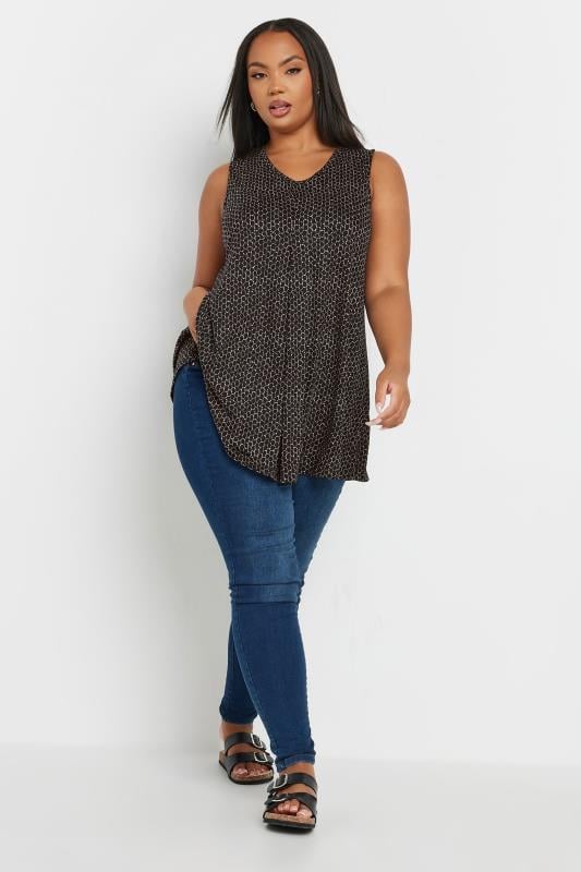 YOURS Plus Size Black Geometric Print Swing Vest Top | Yours Clothing  2