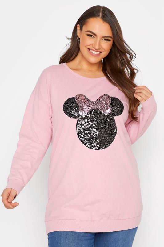 DISNEY Plus Size Pink Minnie Mouse Sequin Sweatshirt | Yours Clothing 1