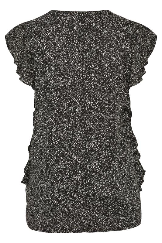 YOURS Plus Size Black Mini Spot Print Frill Sleeve Top | Yours Clothing 7