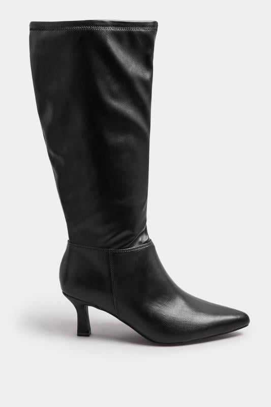 Black Faux Leather Knee High Pointed Boots In Extra Wide EEE Fit | Yours Clothing  3