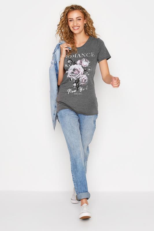 LTS Tall Grey Rose 'Romance' Slogan T-Shirt 2