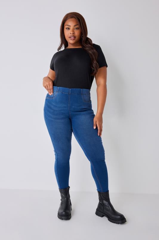 YOURS FOR GOOD Mid Blue Pull On JENNY Jeggings | Yours Clothing 1