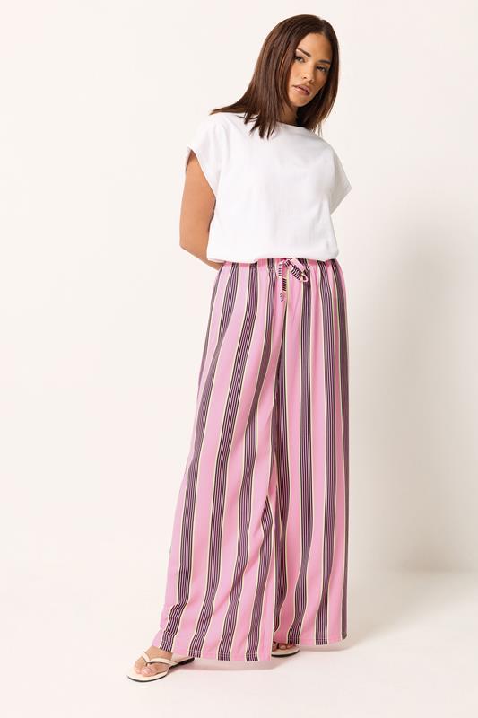 PixieGirl Petite Pink Striped Wide Leg Trousers