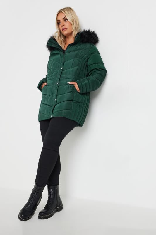 YOURS Plus Size Forest Green Padded Coat | Yours Clothing 2