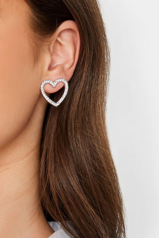 Silver Heart Diamante Earrings | Yours Clothing 1
