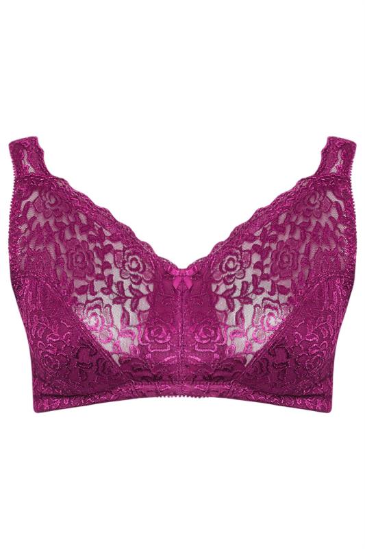 YOURS Plus Size Purple Hi Shine Lace Non-Padded Non-Wired Full Cup Bra | Yours Clothing 5