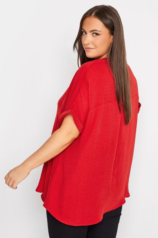 YOURS Plus Size Red Half Placket Blouse | Yours Clothing 3