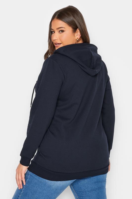 YOURS Curve Plus Size Navy Blue 'California' Slogan Zip Up Hoodie | Yours Clothing  3