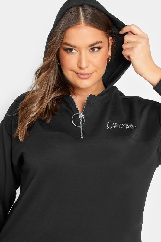 Plus Size Black 'Live Your Dreams' Zip Detail Hoodie | Yours Clothing 4