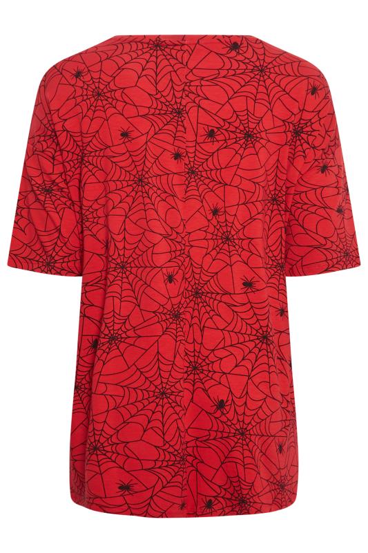 YOURS Curve Plus Size Red Cobweb Print Halloween T-Shirt | Yours Clothing  8