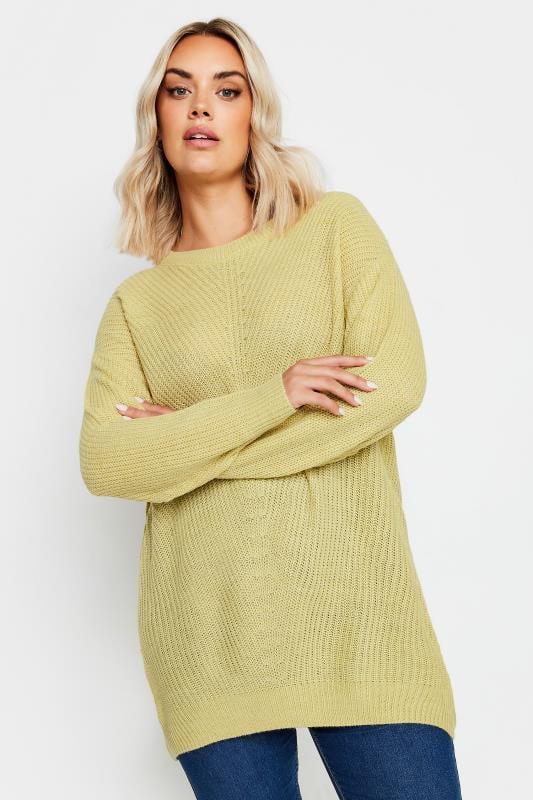 YOURS Plus Size Light Green Essential Long Sleeve Knitted Jumper | Yours Clothing 1