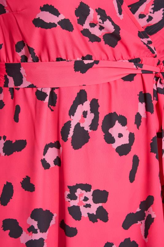 YOURS LONDON Plus Size Bright Pink Leopard Print Midi Wrap Dress | Yours Clothing 5