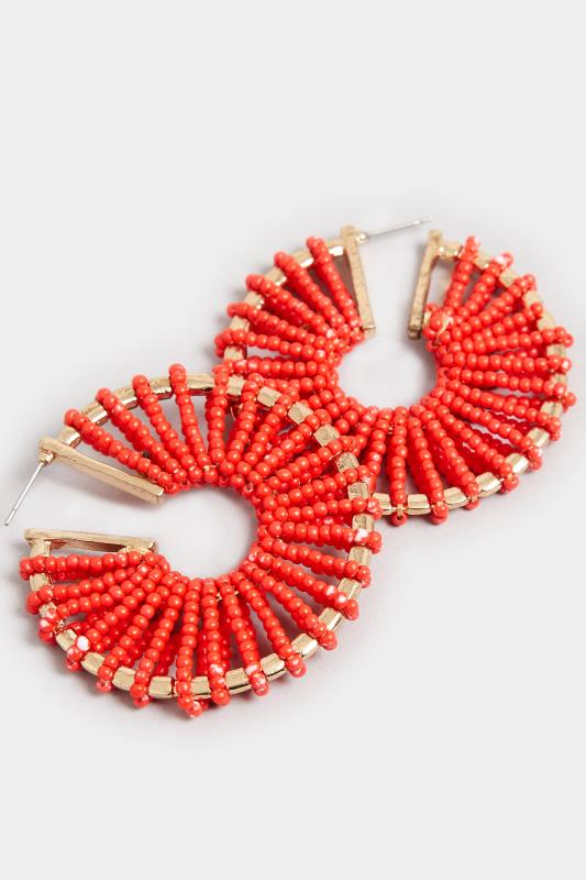 Gold Tone & Red Seed Bead Hoop Earrings | Yours Clothing  3