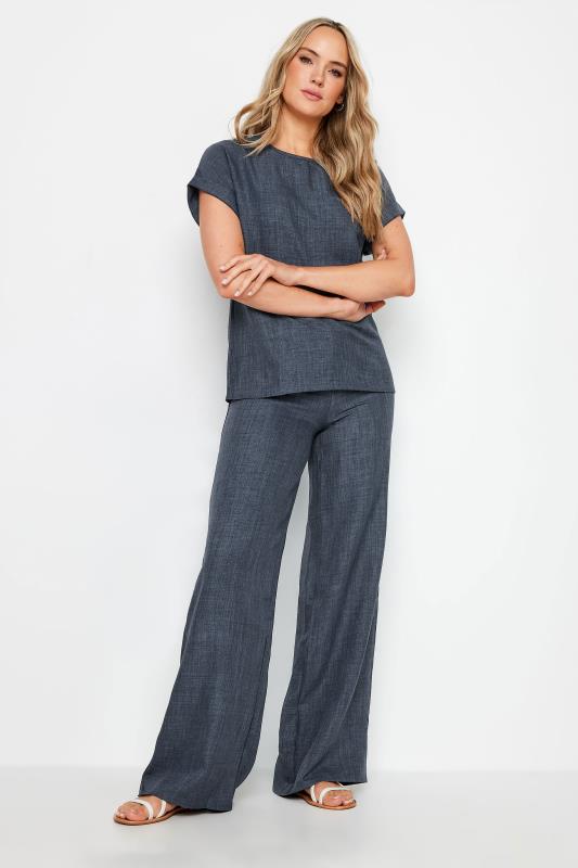 LTS Tall Women's Navy Blue Textured Wide Leg Trousers | Long Tall Sally 1