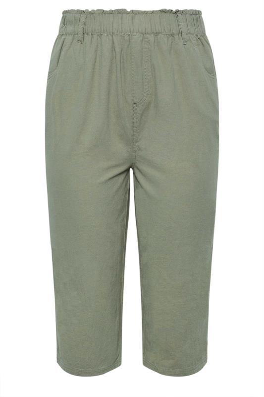 YOURS Plus Size Green Khaki Cool Cotton Cropped Trousers  5