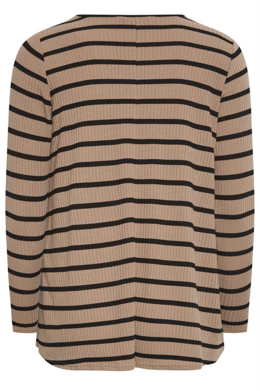 YOURS Curve Plus Size 2 PACK Black & Brown Stripe Ribbed Swing Top | Yours Clothing  10