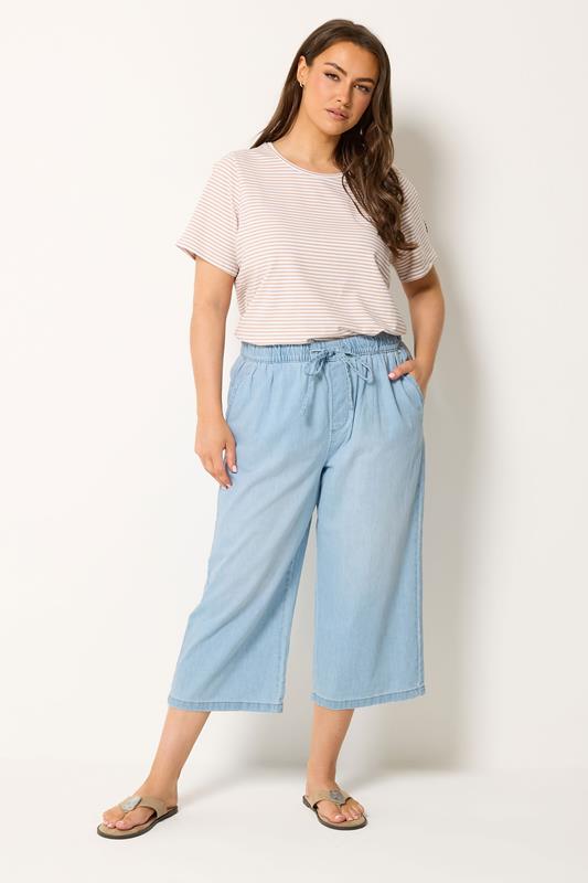 Yours Plus Size Blue Crop Wide Leg Jeans | Yours Clothing 1