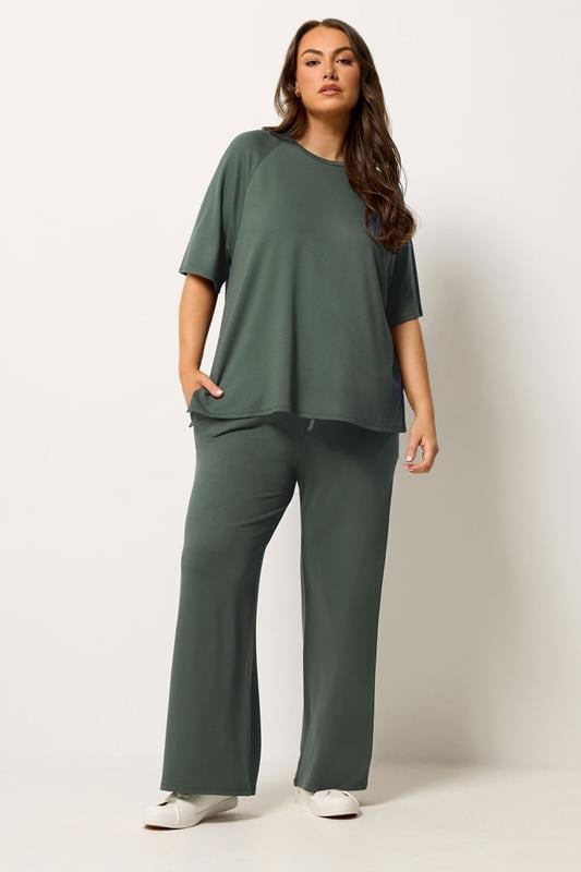  YOURS Curve Sage Green Soft Touch Wide Leg Joggers