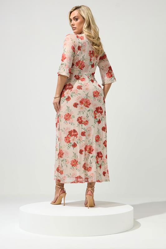 YOURS LONDON Plus Size Ivory White Floral Mesh Wrap Dress | Yours Clothing 2