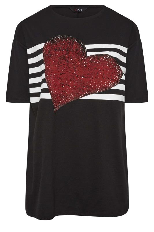 YOURS Plus Size Black Heart Embellished Split Hem T-Shirt | Yours Clothing 6