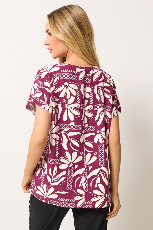 M&Co Berry Purple Floral Print Linen Top | M&Co 4