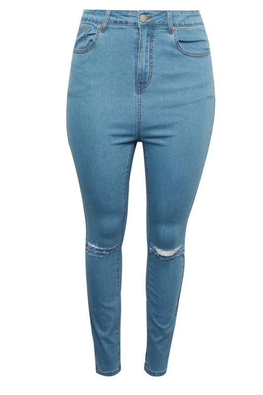 Plus Size Bleach Blue Ripped Skinny Stretch AVA Jeans | Yours Clothing 6