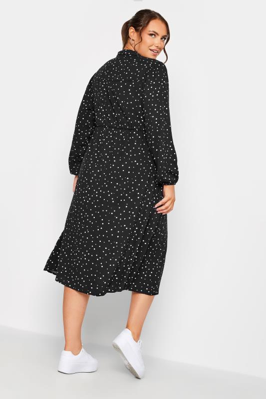 YOURS Plus Size Black Spot Print Long Sleeve Midaxi Shirt Dress | Yours Clothing 4
