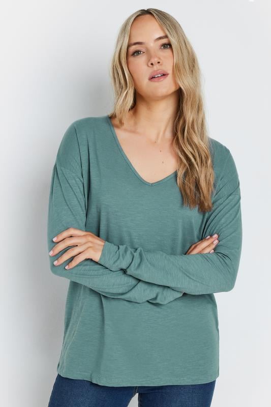 LTS Tall Teal Blue V-Neck Cotton T-Shirt | Long Tall Sally 1