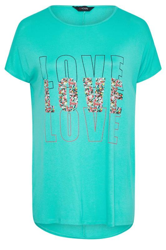 Curve Blue 'Love' Graphic Printed T-Shirt 6