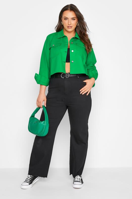 LIMITED COLLECTION Plus Size Bright Green Cropped Twill Jacket | Yours Clothing 2