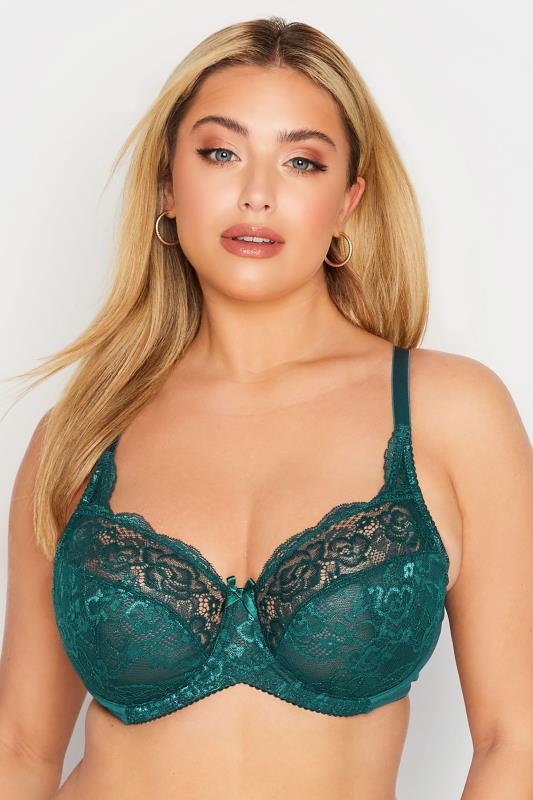 Plus Size  Forest Green Stretch Lace Non-Padded Underwired Balcony Bra