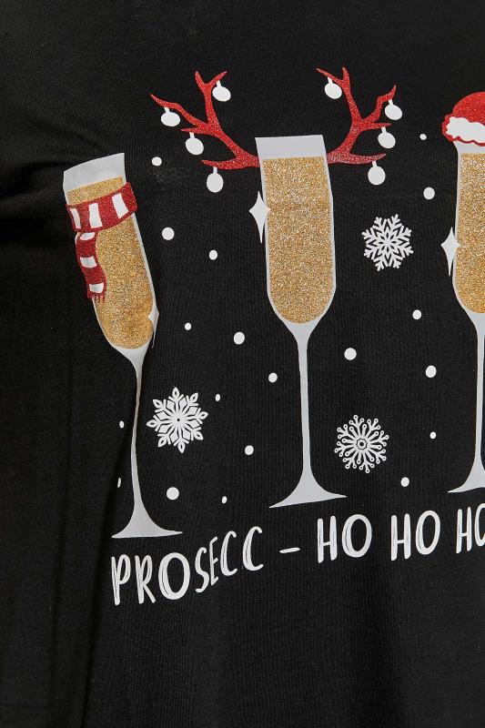 Plus Size Black 'Prosecc-Ho Ho Ho' Slogan Glitter Christmas T-shirt | Yours Clothing 5