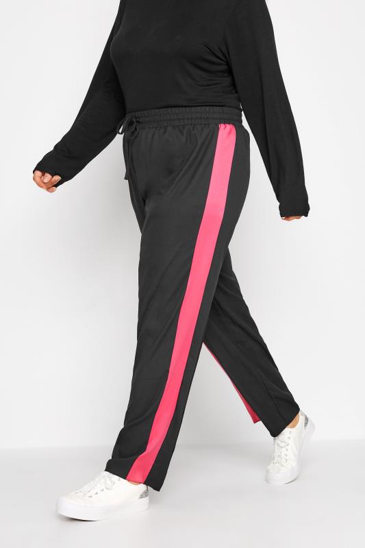 Plus Size Black & Pink Contrast Stripe Wide Leg Trousers | Yours Clothing 1
