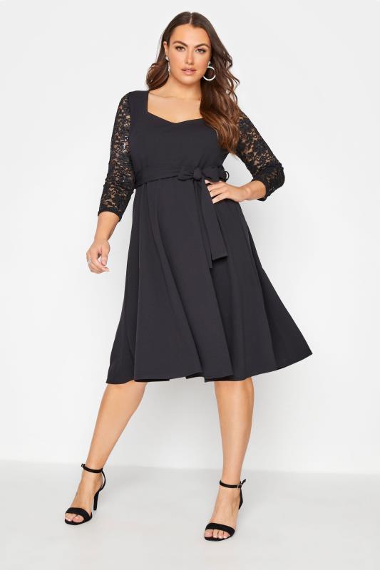  Grande Taille YOURS LONDON Black Lace Sequin Sleeve Dress