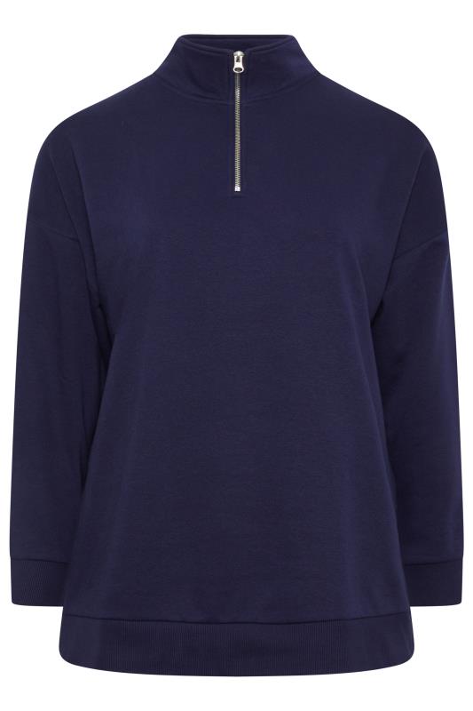 YOURS Plus Size Navy Blue Quarter Zip Sweatshirt | Yours Clothing 6