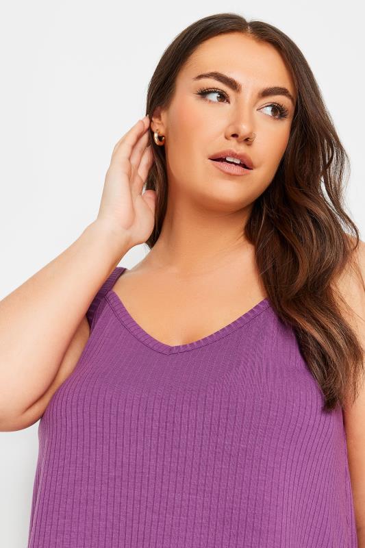 YOURS Plus Size Purple Ribbed Swing Cami Top | Yours Clothing 4