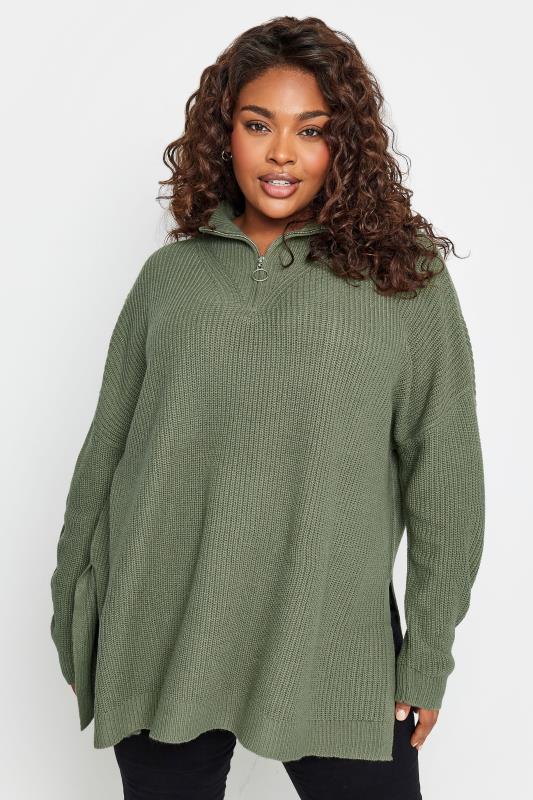 YOURS Plus Size Sage Green Quarter Zip Jumper | Yours Clothing 4
